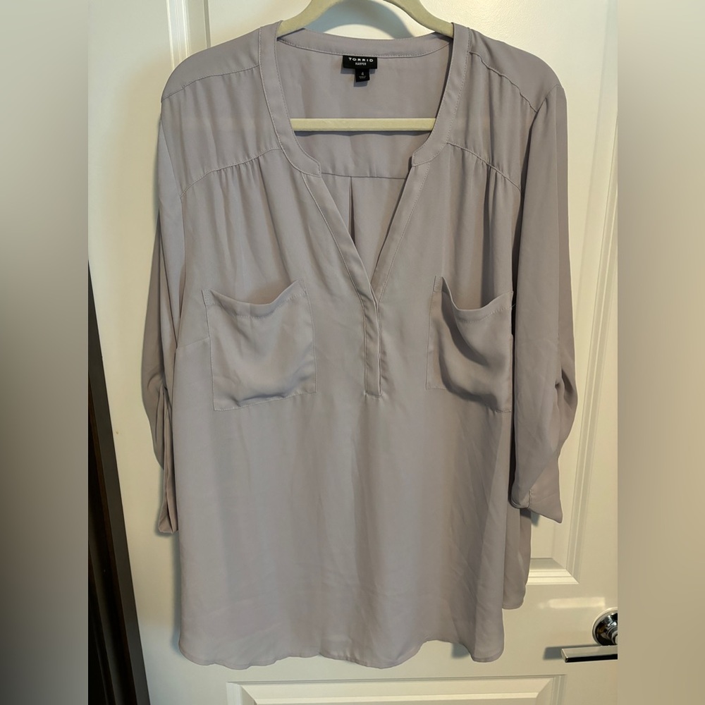 Harper Georgette Pullover 3/4 Sleeve Blouse - Raindrop (grey/lavender)